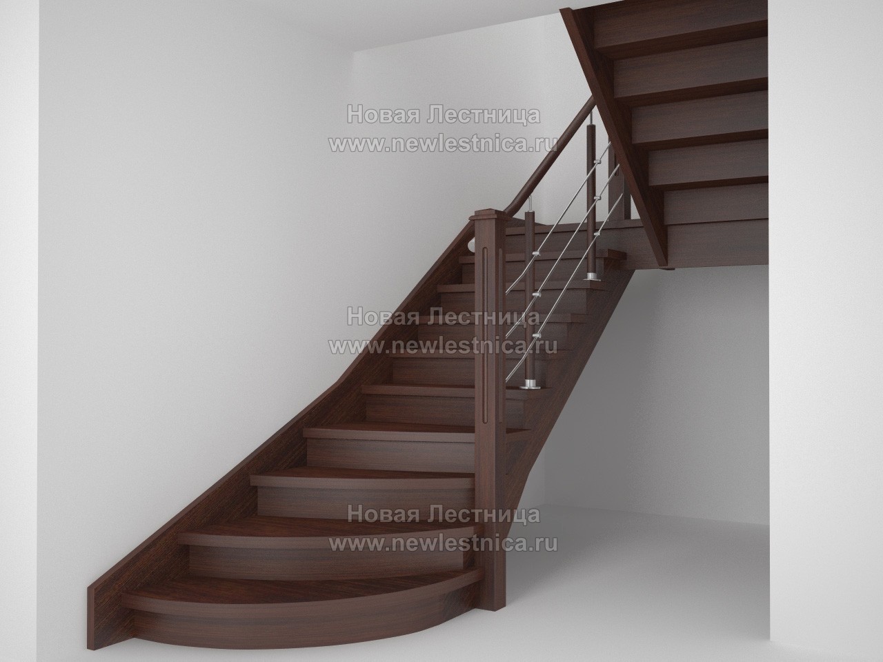 Элитная деревянная лестница из массива дуба (Проект) #02